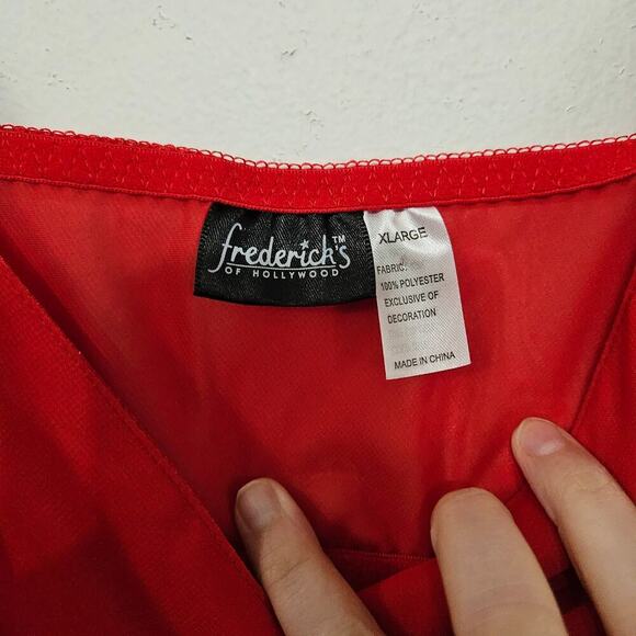 Y2K Frederick's of Hollywood Red Babydoll Lingerie V-Neck Top Sheer Sz XL - Picture 4 of 5